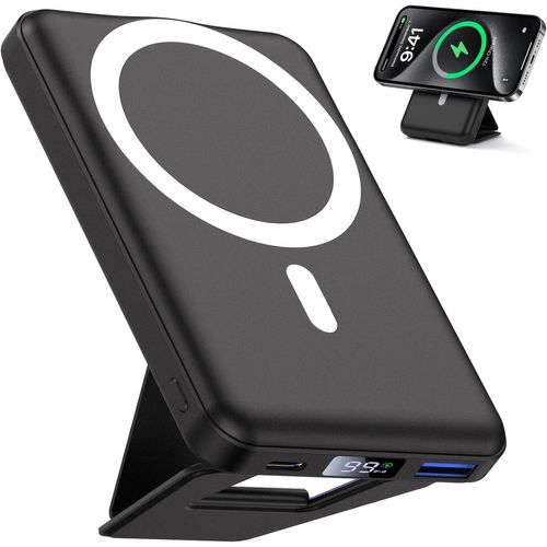 Batterie Externe Iphone Magnétique Pliable,Compatible Avec Magsafe, 10000mah Sans Fil Power Bank Charge Rapide Pd 22.5w,Affichage Led, Pour Iphone 15/14/13/12/Pro/Promax (Noir)[Ind6170472]
