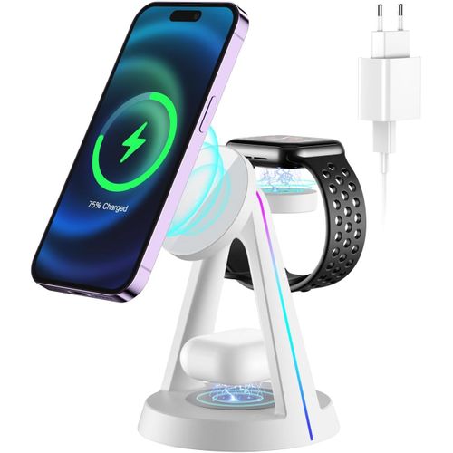Chargeur Induction 3 En 1, Station De Charge Pour Iphone 16/15/14/13/12/Pro/Max/Plus, Pour Apple Watch 10/9/8/7/6/5/4/3/2/Se/Ultra, Pour Airpods 4/3/2 Pro, Chargeur Sans Fil Adapta[Ind6170284]