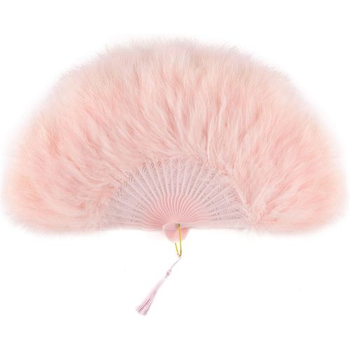 1920s Marabou Feather Fan Vintage Folding Fan Flapper Fan For Ball And Tea Costume Wedding Decoration (Pink)