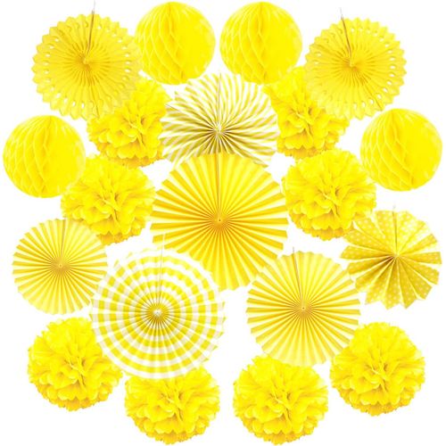 Paper Pompom Fan Honeycomb Ball Decoration Room Wedding Birthday Easter Christening Birthday-Yellow