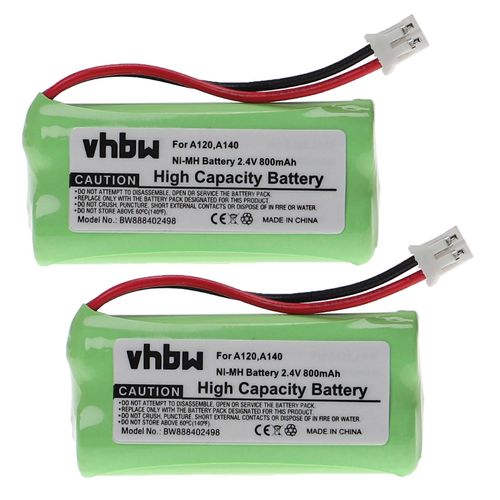 Batterie vhbw 2x compatible avec Siemens Gigaset AS140 DUO, AS140, AL140, AS14, AL14H, AL145, AL145 DUO téléphone fixe sans fil (800 mAh, 2,4 V, NiMH)