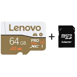 Carte mémoire Lenovo 64 Go microSDXC UHS-I + Adaptateur Vidéo 4K Haute Vitesse