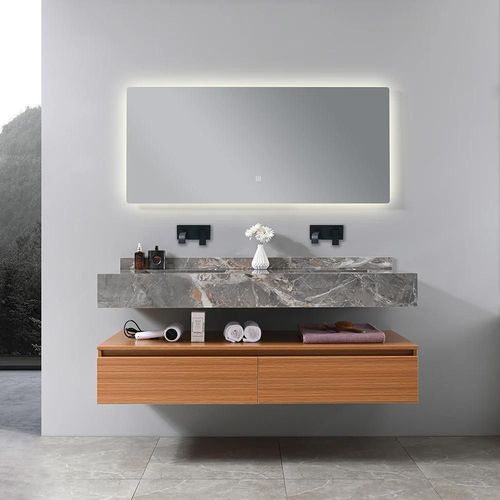 Meuble Salle De Bain Double Vasque Grise Rosa 140 Cm + Miroir