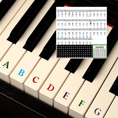 YEMAESRE-Autocollants Colorés Pour Touches De Piano - 88/76/61/54/49/37 Touches Amovibles - Étiquettes Autocollantes Avec Planches Du Personnel - Guide De Notes Pour Débutants