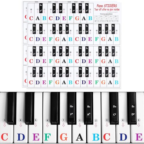 YEMAESRE-Lot De 2 Autocollants Pour Clavier De Piano Pour 88/61/54/49 Touches, Guide Des Notes De Piano Colorées Et Transparentes Amovibles Pour Débutants Et Enfants