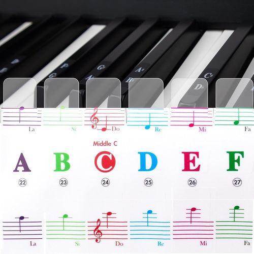 YEMAESRE-Autocollants Pour Clavier De Piano 88/76/61/54/49/37 Touches Blanches Et Noires, Autocollants Multicolores Pour Enfants, Film Plus Fin Transparent Amovible Avec Chiffon De Nettoyage