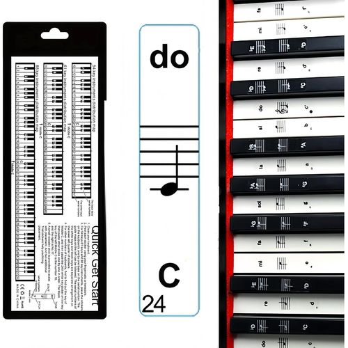 YEMAESRE-Autocollants Pour Notes De Piano - Kit Complet Pour 49, 61, 76, 88 Touches Avec Ebook Gratuit - Autocollants Pour Touches Blanches Et Noires - Apprenez Facilement Le Piano