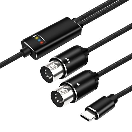 YEMAESRE-Câble Adaptateur Midi Vers Type C 5 Broches Midi Vers Usb C - Câble Convertisseur D'Entrée Et De Sortie Avec Affichage Led Pour Piano Vers Pc, Mac, Ordinateur Portable - 2 M (Type C)