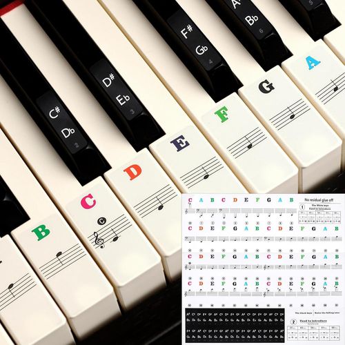 YEMAESRE-Autocollants Imperméables Pour Clavier De Piano De 37/49/54/61/88 Touches - Lettres Transparentes Amovibles - Étiquettes Réutilisables Pour Débutants (Multicolore)