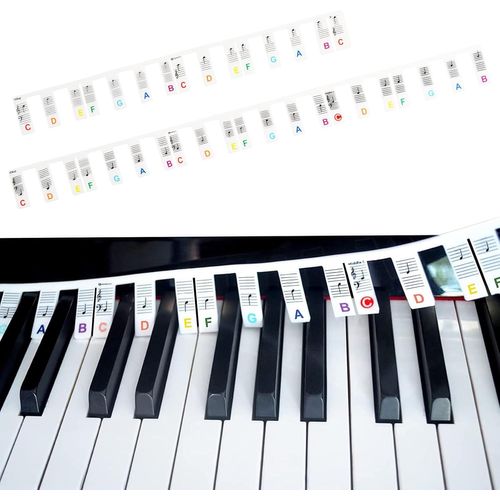 YEMAESRE-Silicone Autocollants De Clavier De Piano, Amovibles Touches Note Autocollant, Lumineux 61/88 Touches Étiquettes Guide Note Piano, Stickers Musique Clavier Pour Débutant Enfants (61 Key B)