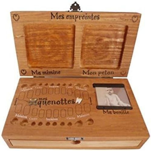 YEMAESRE-Boite À Dents De Lait Quenottes Empreintes Bracelet Naissance - Coffret En Bois - Country Casa
