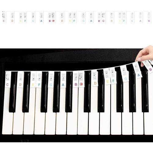 YEMAESRE-88 Touches Silicone Piano Sticker, Etiquettes De Notes De Piano Amovibles Pour Toutes Les Touches 88/61, Autocollants En Silicone Réutilisables Guide De Notes De Piano Pour Débutants