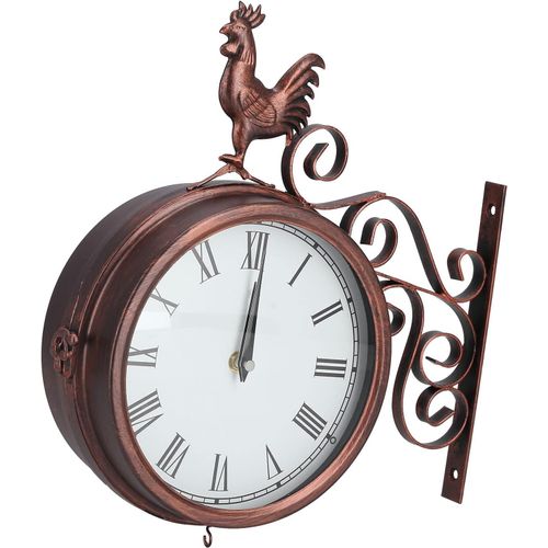 YEMAESRE-Horloge Murale Coq En Fer Forgé, Horloge Murale Double Face, Chiffres Romains En Laiton Antique, Horloge Ronde, Décoration De Jardin