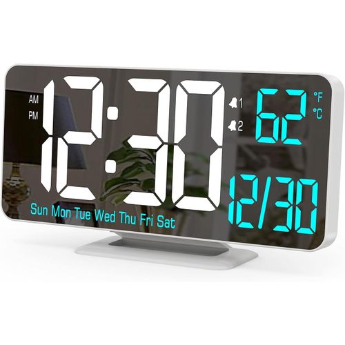 Yemaesre-Horloges Numériques Led Pour Chambre À Coucher, 6,7 Pouces, Réveil Numérique, Fonction De Gradation, 12/24 Heures, Date, Jour De La Semaine, Température, Horloge De Table, Horloge Led Pour