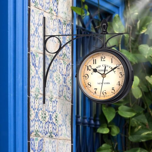 YEMAESRE-Ourlitime Horloge Murale Rétro Double Face, Horloge Murale Double Face, Cadran Rétro Avec Tige De Fixation Pendule Pour Intérieur Et Extérieur, Maison, Jardin, Fête Des Pères, Cadeau D'Anniv
