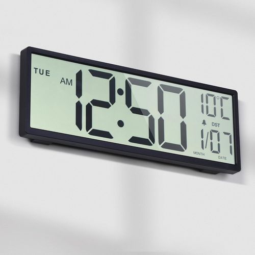 Yemaesre-Horloge Numérique Murale, 15"" Horloge Calendrier Numérique Grand Affichage Avec Date, Jour De La Semaine, Température, Changement Automatique D'heure D'été, 12/24 Heures, Alarme, Snooze