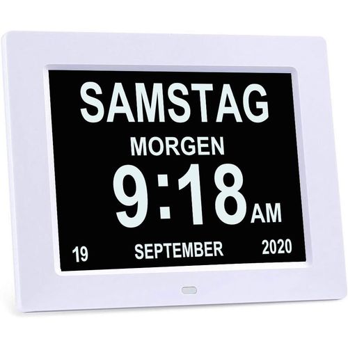 YEMAESRE-8" Pouce Lcd Horloge Numérique Calendrier Avec Date Jour Et Heure Horloge Non-Abrégée Auto Dimming 10 Langues Hd Display Rappel Pour Alzheimer Les Personnes Âgées Et Les Enfants