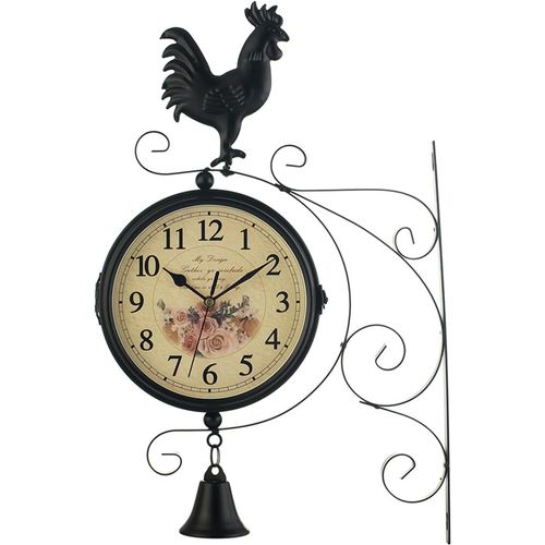 YEMAESRE-Horloge De Gare Rétro Double Face, Horloge Rétro Double Face, Horloge Murale Antique Double Face, Horloge Murale En Fer Avec Chiffres Arabes, Rétro, Pour Gare, Couloir, Jardin, Salon
