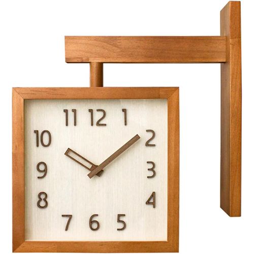 YEMAESRE-Horloge Murale Silencieuse Pour Salon, Simple, Carrée, Double Face, Horloge D'Angle Décorative En Bois, Look Vintage, Pour Chambre À Coucher, Cuisine, Salon, Maison (Couleur Bois