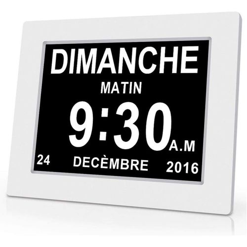 YEMAESRE-8"" Lcd Horloge Numérique Calendrier Avec Date, Jour Et Heure | Alzheimer | C'Est Pour Les Parents, Grands-Parents Et Enfants-White