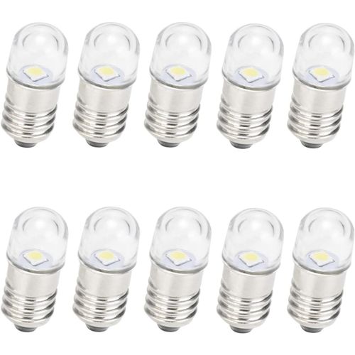 Letnerny-Ac/Dc E10 Ampoules, 10pcs 9v Blanc Chaud E10 Ampoules De Rechange Miniature Vis Lampes Led 65lm (9v, Blanc Chaud)