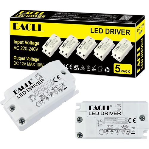 Letnerny-Transformateur Led Ac 240v À Dc 12v 850ma 10w, Lot De 5. Pour Moins De 10w Mr11 G4 Mr16 Gu5.3 Ampoules Led Et Bande Lumineuse Led, Adaptateur Lampe Led, Mini Contrôleur D'alimentation