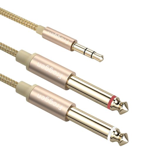 LETNERNY-Audio Câble Jack 3.5Mm Vers Double 6.35Mm Cordon 3.5 Mâle Vers 6.35 Mâle Mono Y Splitter Jack Câble D'Instrument Nylon Tressé Pour Amplificateur Table De Mixage Carte Son Casque Smartpone Et