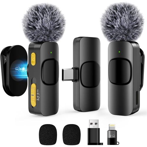LETNERNY-Microphone Sans Fil À Clipser Avec Quatre Modes D'Enregistrement Pour Téléphone Portable, Iphone, Android Et Pc ¿ Mini Microphone, Adapté Pour L'Enregistrement Vidéo, Vlog, Tiktok, Youtube