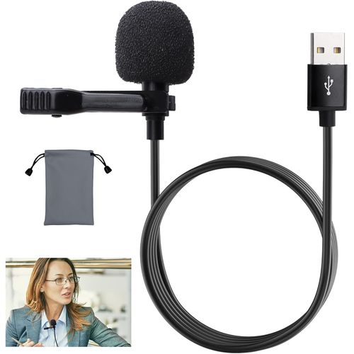 LETNERNY-Microphone Cravate Usb À Clipser Plug & Play Omnidirectionnel Usb Filaire Pour Pc, Ordinateur, Mac, Ordinateur Portable, Baladodiffusion, Jeu, Enregistrement Audio Vidéo, 1,5 M, Noir