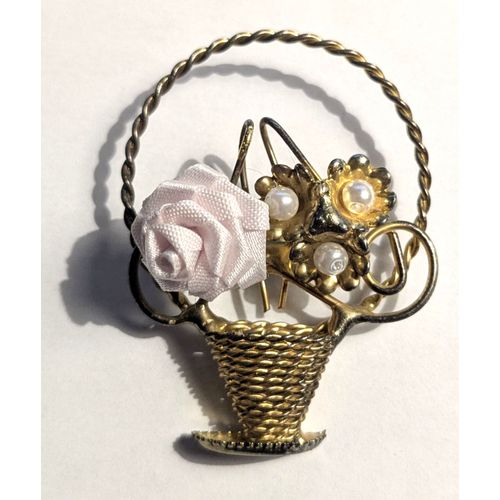 Broche Panier En Métal Doré Vintage