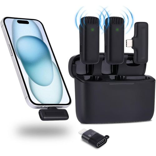 LETNERNY-Wireless Microphone Avec Étui De Chargement - Microphone De Lavalier Sans Fil Pour Iphone/Android/Pc/Laptop, Plug&Play, 2 Mics Diffusion En Direct, Vlog/Tiktok, Avec Réduction Intelligente D