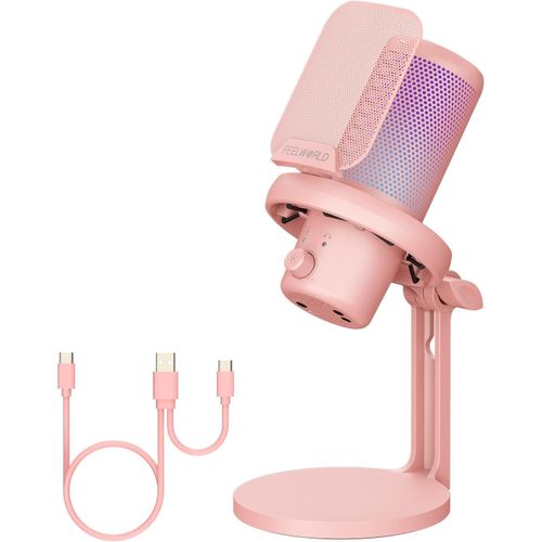 LETNERNY-Vm1 Usb Gaming Microphone Pour L'Enregistrement De Podcasts,Format Pink, Microphone De Studio Pour Pc Avec Sourdine,Annulation Du Bruit,Lumières Rgb,Filet Anti-Projection,Support De Bureau