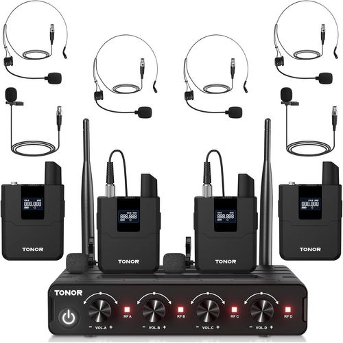 LETNERNY-Système De Micro Sans Fil Avec 4 Émetteurs De Poche/Micros-Cravates/Casque À Effet Hall, 4X5 Fréquences, Portée 60M, Pour Chant, Karaoké, Égl , Dj, Système Pa, Haut-Parleur, Tw364
