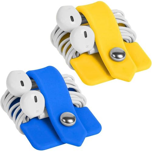 LETNERNY-2 Pcs Organisateur Cordon Ecouteurs En Silicone, Enrouleur De Câble Cord Manager, Attaches De Câble D'Ecouteur, Enrouleur De Câble Portable Pour Casque Câble D'Ecouteur, Câble Usb(Bleu/Jaune