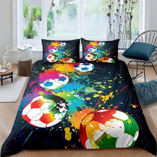 Letnerny-Parure De Lit 3d Housse De Couette Sport Gamer Football Gamepad Manette Console Motif 1/2 Personne Adulte Hommes Ado Enfants Garçons Sets De Housses De Couettes Microfibre (Noir C,200 X 200)