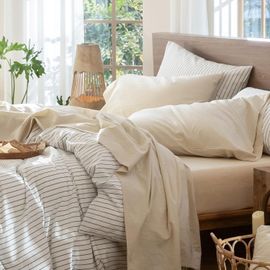 LETNERNY-Parure De Lit 100% Coton Lavé, Aspect Lin Texturé, Perméable