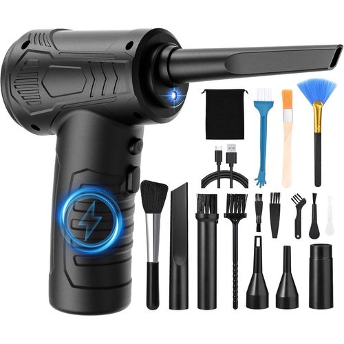 meimieshop-Ventilateur Électrique À Air Comprimé,3 Vitesses 51000 Tr/Min Compressed Air Duster Pour Pc Avec 7600 Mah,Avec Lumière Led Et Charge Rapide Usb Pour Voiture,Canapé,Matériel De Bureau