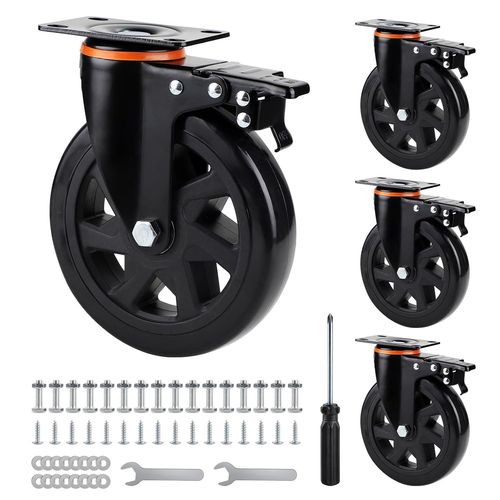 meimieshop-4Pcs Roulette Pivotante Avec Frein 150Mm,Roulette Charge Lourde Avec Vis,Roulettes Pour Meubles Polyuréthane,Jusqu'À 800Kg,Roues Pour Meubles,Lit,Table,Armoire