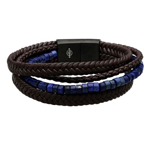 Bracelet Cuir Noir Tressé Avec Perle De Heishi Lapis