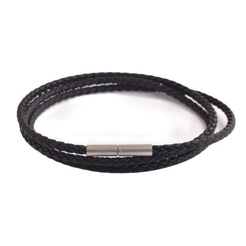 Bracelet Triple Tour Corde Cuir Tressé Noir