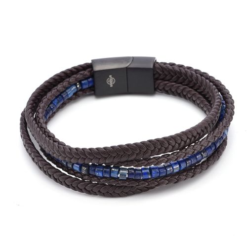 Bracelet Cuir Marron Tressé Avec Perle De Heishi Lapis Lazuli