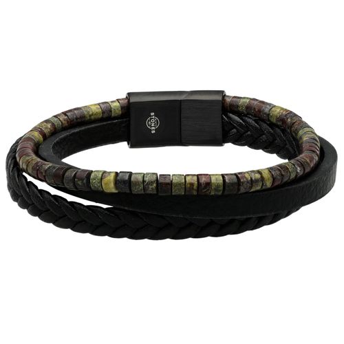 Bracelet Cuir Noir Lisse Et Tressé Avec Perle De Heishi Jaspe Dragon