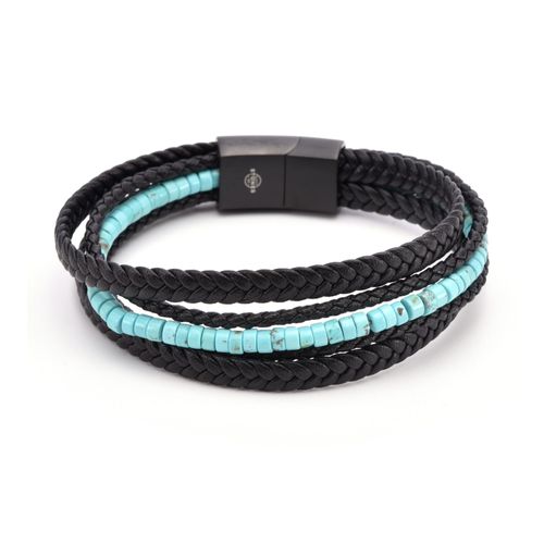 Bracelet Cuir Noir Tressé Avec Perle De Heishi Turquoise