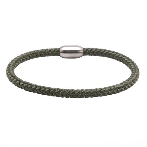 Bracelet Corde Tressé Kaki Et Acier