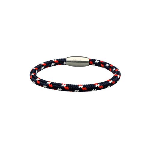 Bracelet Corde Tressé Bleu Blanc Rouge Et Acier