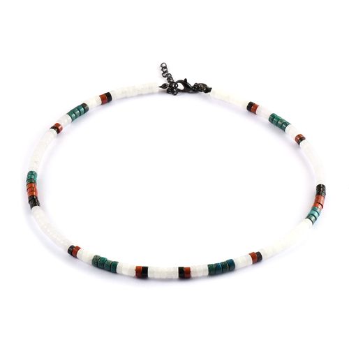 Collier Perles Heishi Pierres Naturelles Agate Rouge Quartz Blanc Malachite