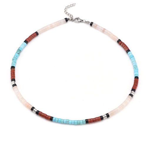 Collier Perles Heishi Agate Jaspe Turquoise & Quartz