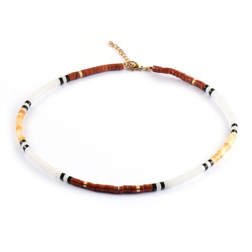 Collier Perles Heishi Pierres Naturelles Agate Rouge Quartz Blanc Et Jaune