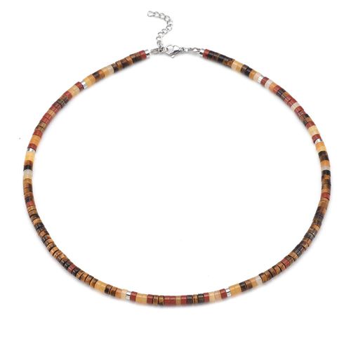 Collier Perles Heishi Pierres Naturelles ?il De Tigre Jaspe Rouge Aventurine Jaune