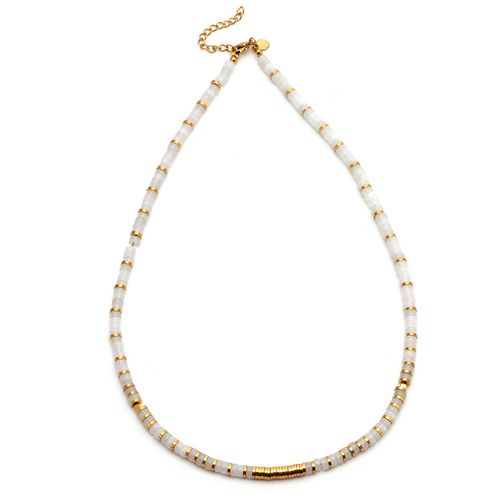 Collier Perles Heishi Quartz Blanc Gili